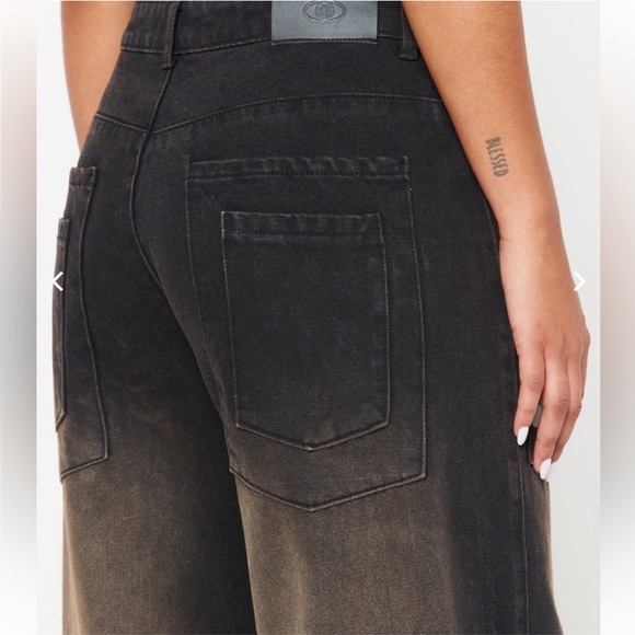 NWT Luxe To Kill Black/Brown Wash Oversized Cargo Jeans Size UK 4 US 0 - Picture 3 of 6